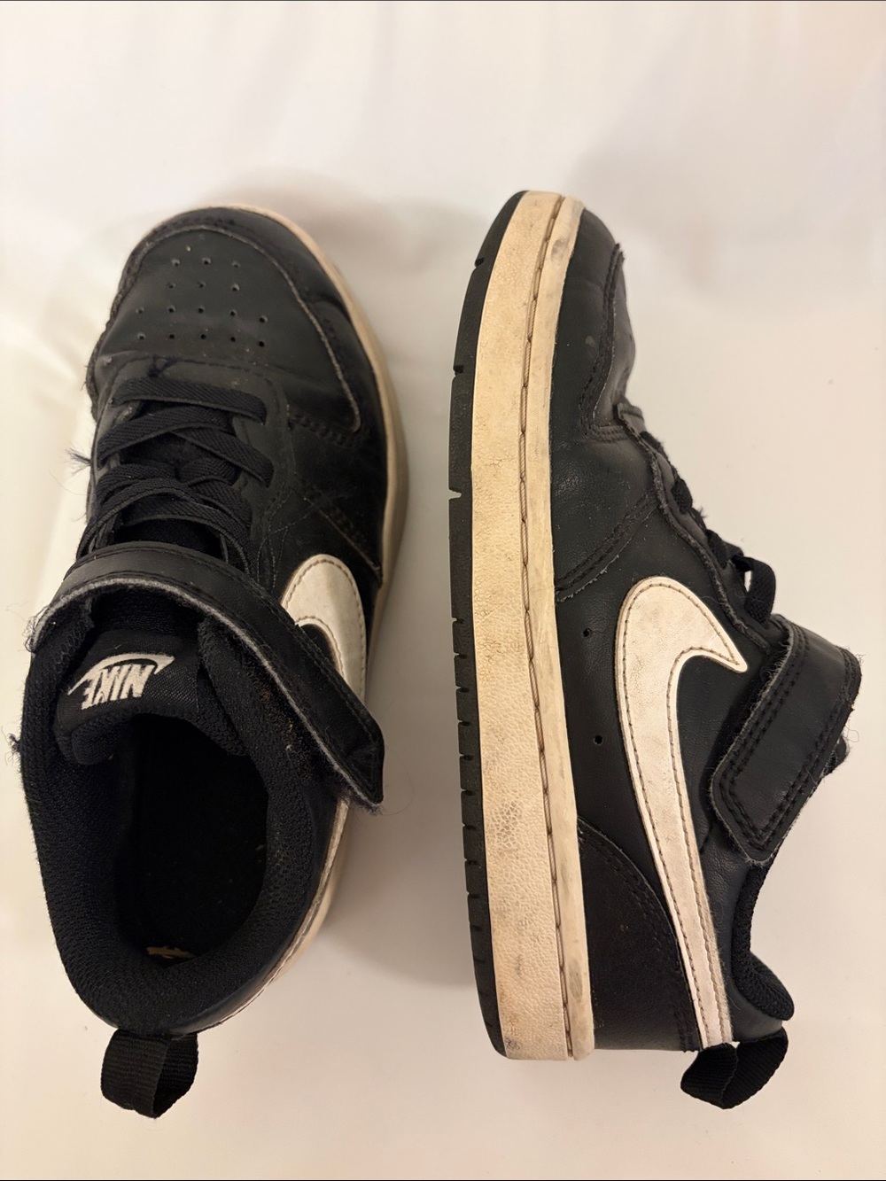 Nike Kids Black and White High-Top Sneakers with Velcro Strap
